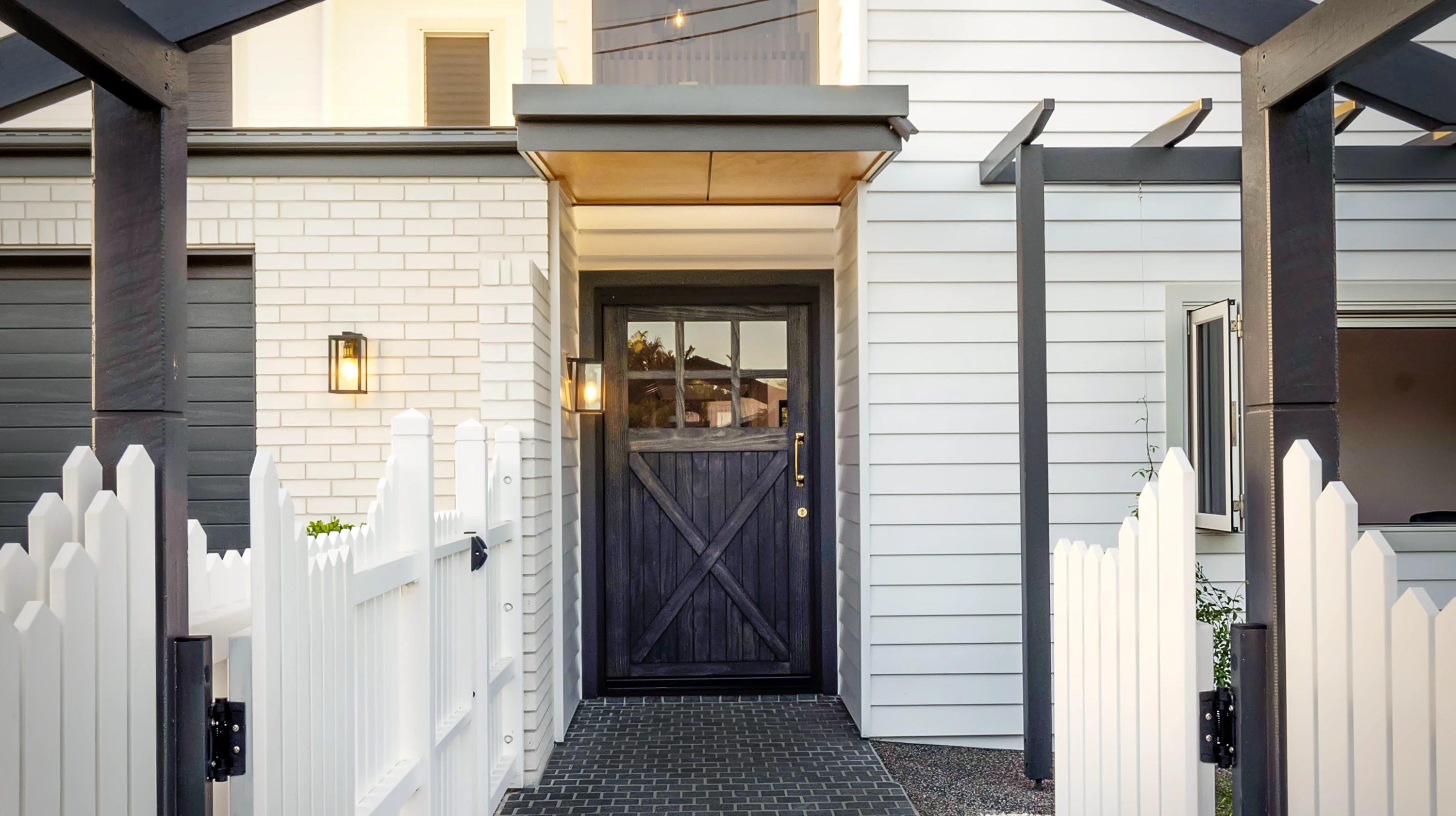 Custom solid timber entrance door black stain