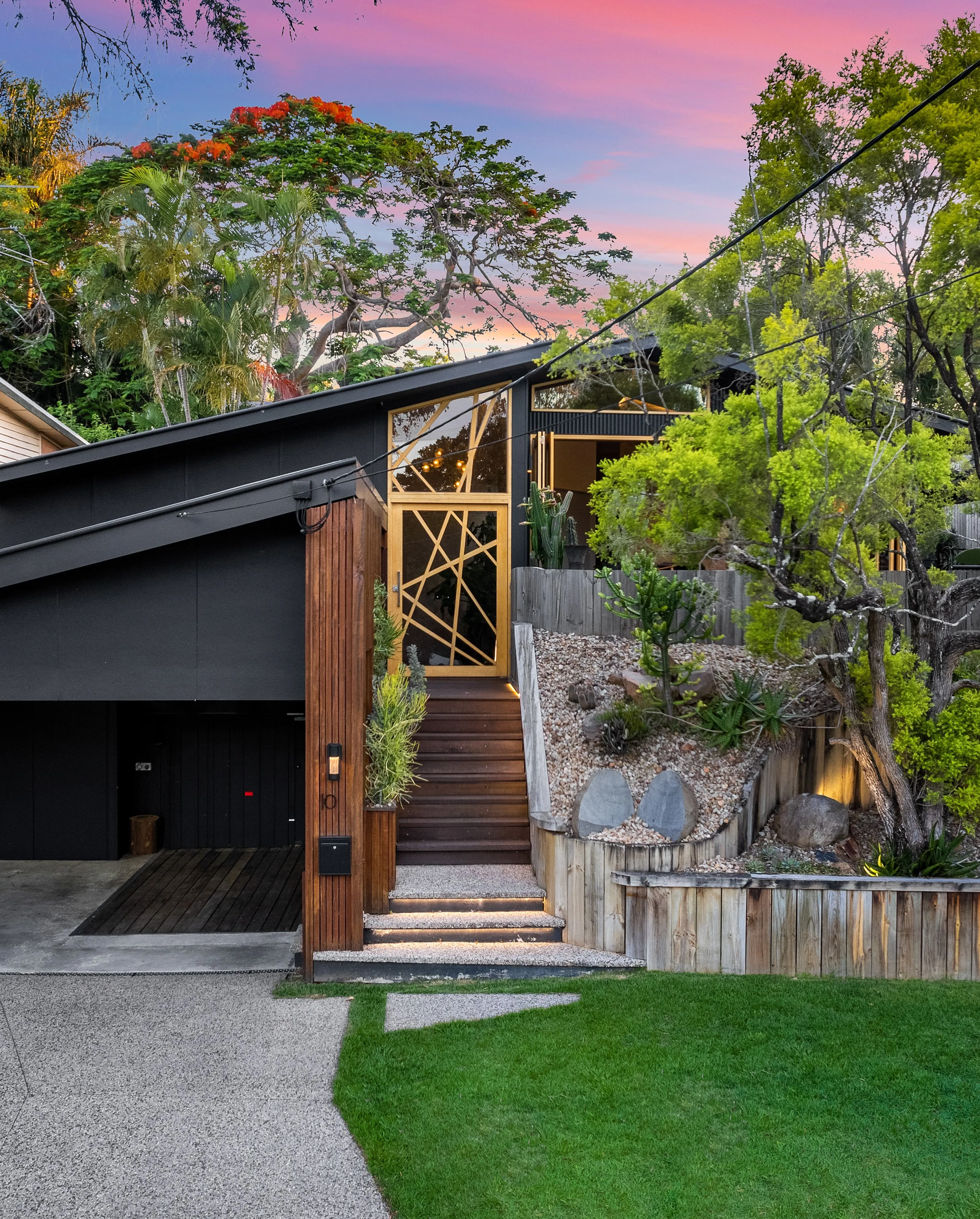 Custom solid timber joinery entrance door with transom including transom